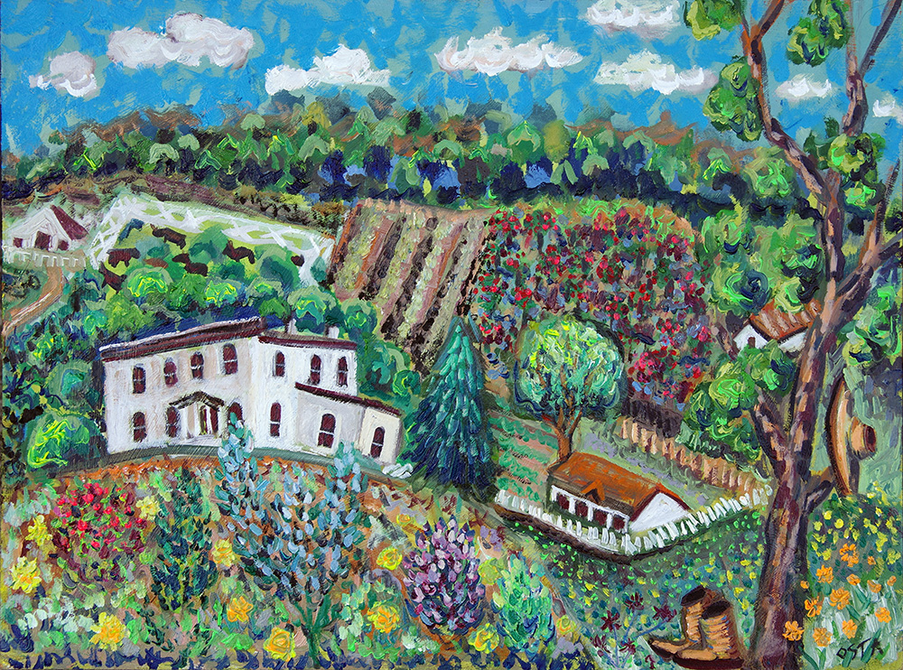 Original painting by artist Andrew Osta depicting the ranch referred to throughout the e-magazine.