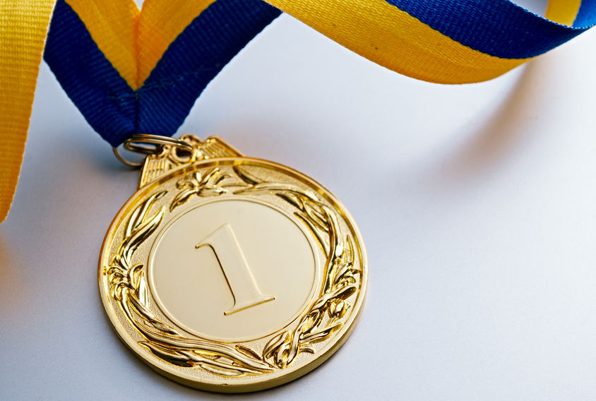 Gold Medal on Blue-Yellow Ribbon