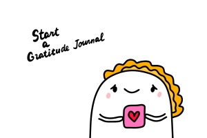 Start gratitude journal hand drawn vector illustration in comic cartoon style cute man holding notebook