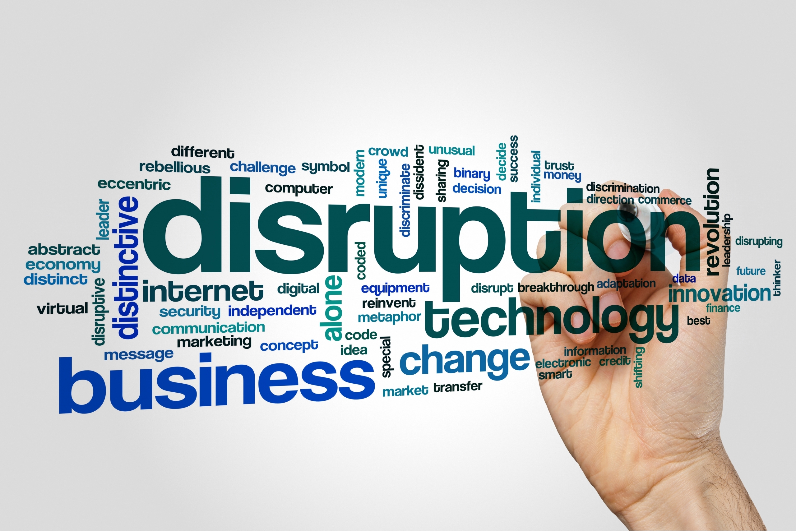 Disruption word cloud concept on grey background