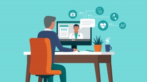 Man consulting a doctor online using his computer