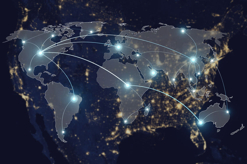 Network connection technology concept - Network connection partnership and world map. Elements of this image furnished by NASA