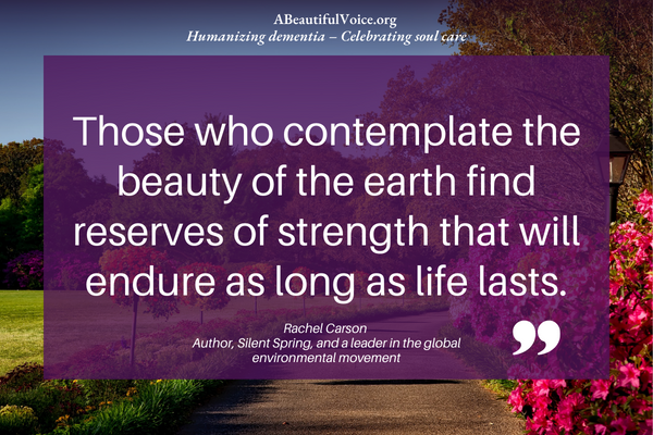 A Rachel Carson quote: "Those who contemplate the beauty of the earth find reserves of strength that will endure as long as life lasts."