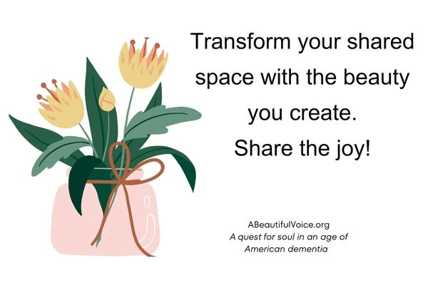 This design shows the simplicity of creating a "mini-Ikebana" arrangment of flowers - an activity which may be enjoyed TOGETHER by a person living with dementia and the care partner.